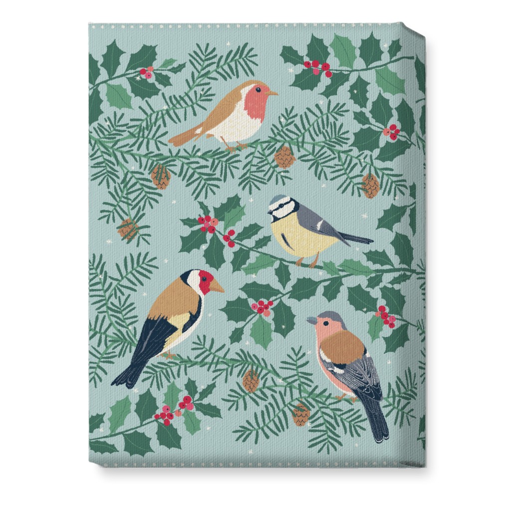 Robin & Friends, Winter Garden Birds - Blue Wall Art, No Frame, Single piece, Canvas, 10x14, Blue, True Blue