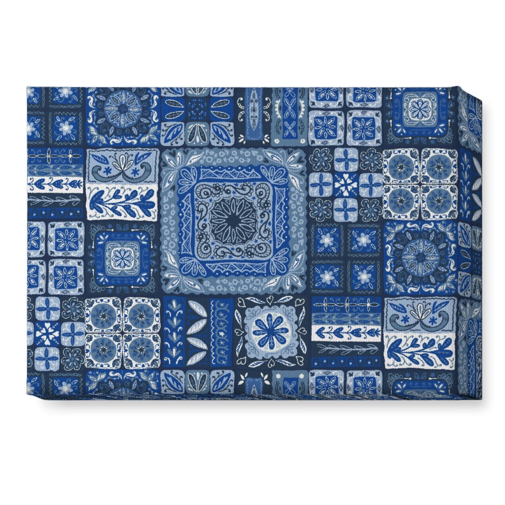 Grandma's Patchwork - Blue Wall Art, No Frame, Single piece, Canvas, 10x14, Blue, True Blue