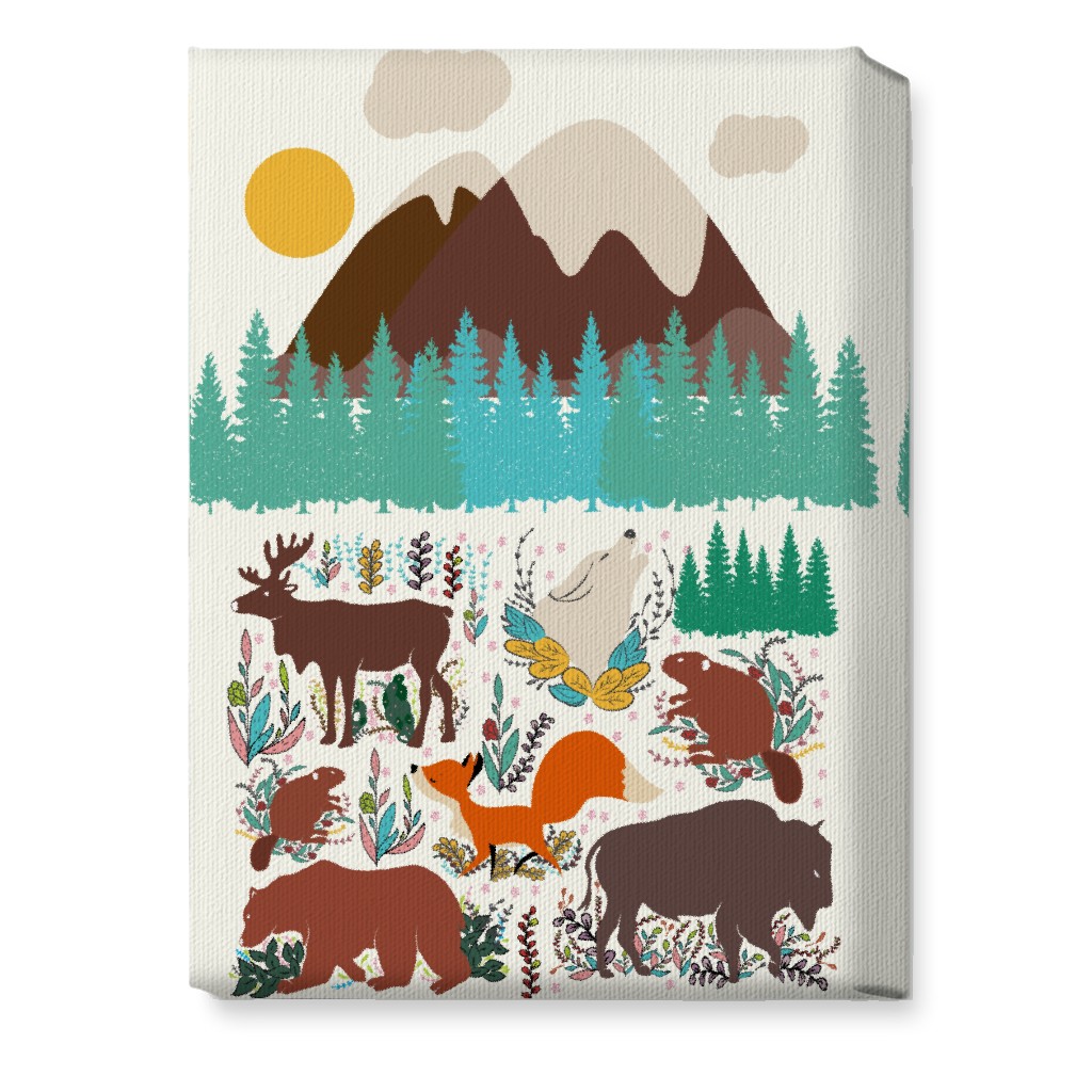 Wildlife Mountain Illustration Wall Art, No Frame, Single piece, Canvas, 10x14, Multicolor