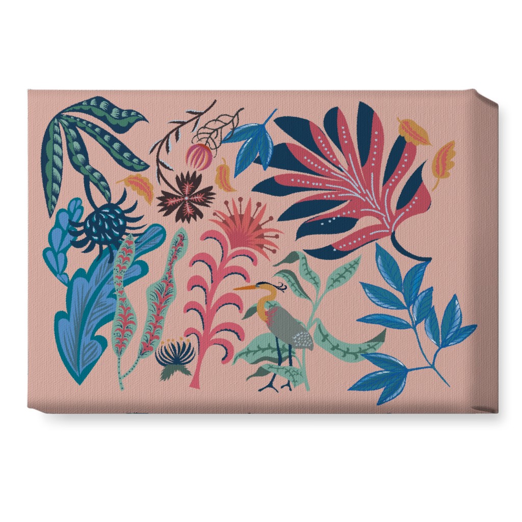 Bold Heron - Multi on Pink Wall Art, No Frame, Single piece, Canvas, 10x14, Pink, Bright Pink