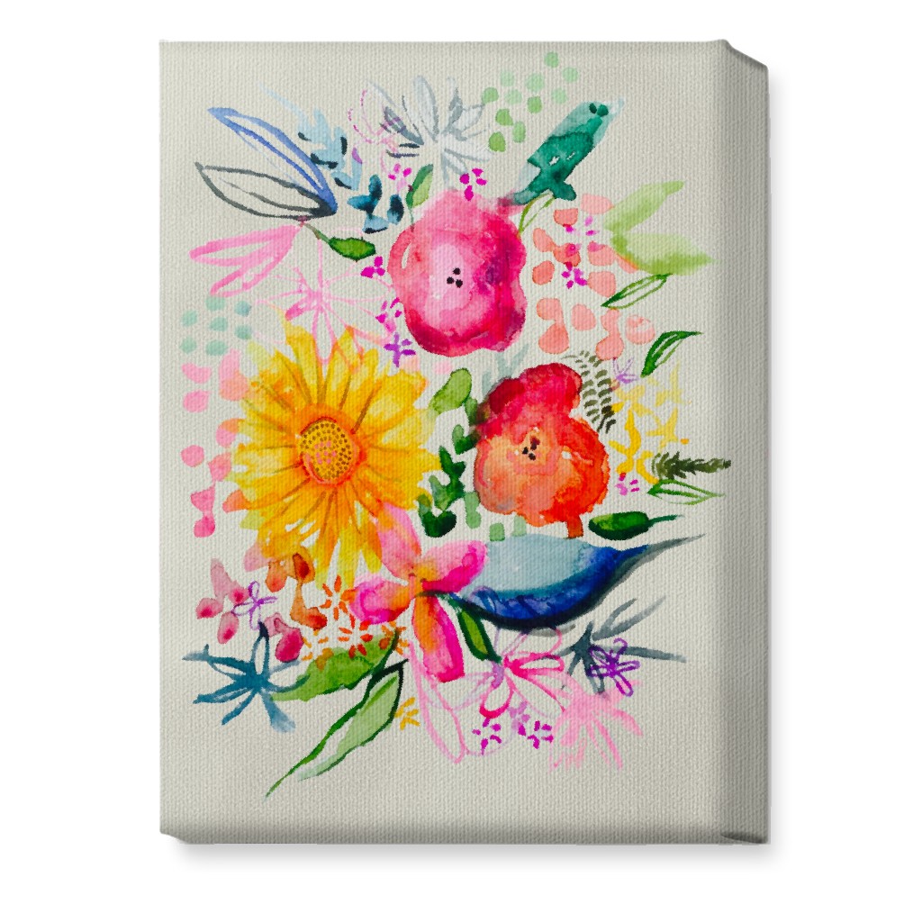 Summer Watercolor Floral Painting - Bright Wall Art, No Frame, Single piece, Canvas, 10x14, Multicolor