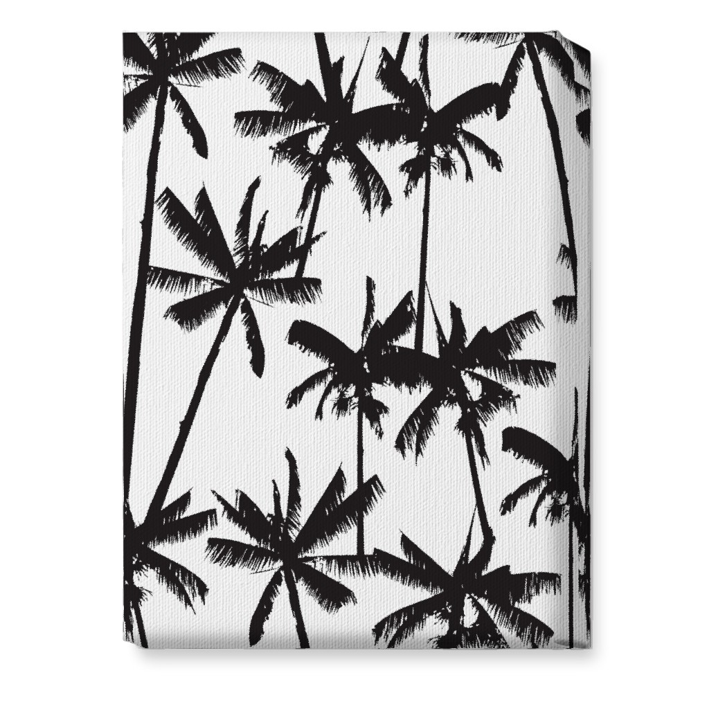 Aloha Palm Tree Silhouette - Black and White Wall Art, No Frame, Single piece, Canvas, 10x14, Black, Black