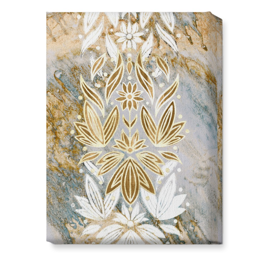 Floral Art Deco Marble Wall Art, No Frame, Single piece, Canvas, 10x14, Yellow