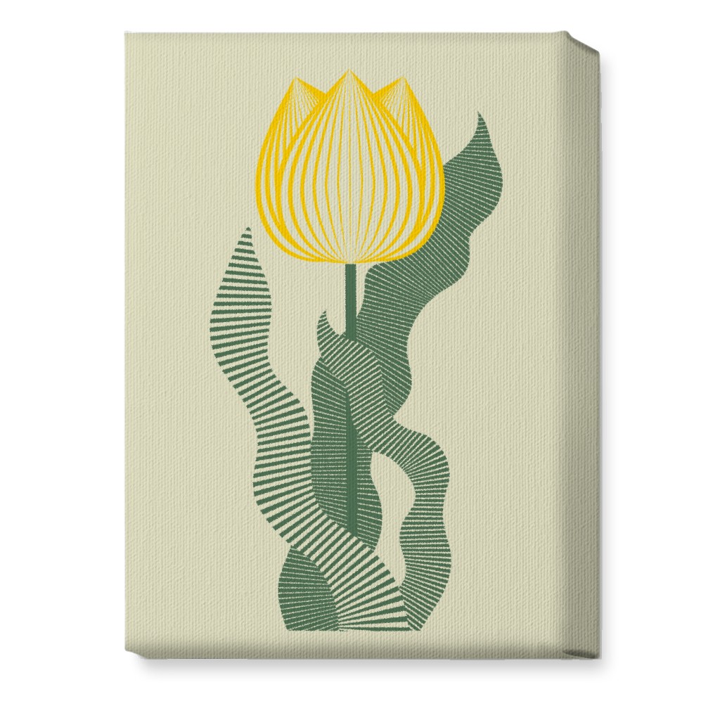 Abstract Tulip Flower - Yellow on Beige Wall Art, No Frame, Single piece, Canvas, 10x14, Yellow
