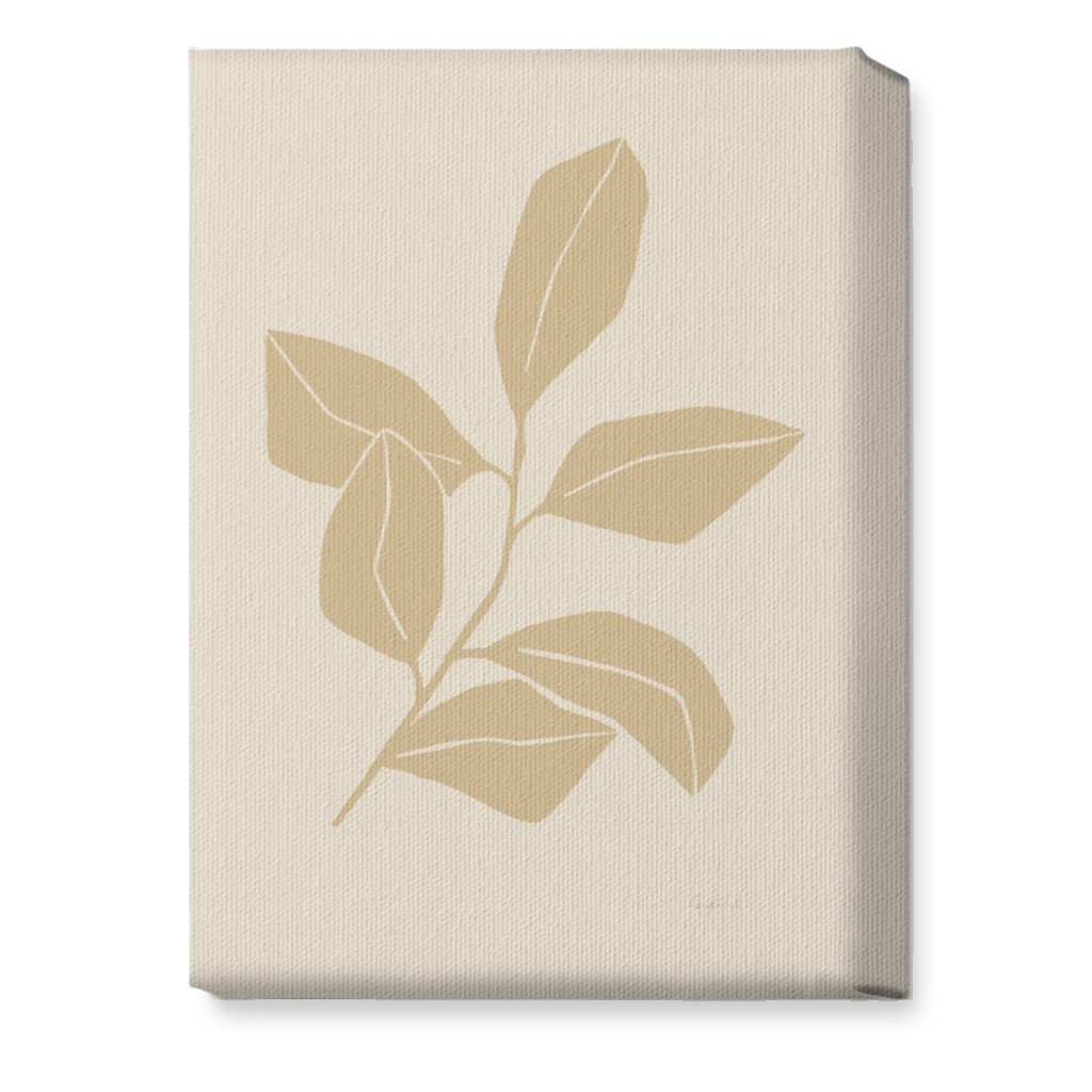 Botanical Ficus Branch With Leaves - Neutral Wall Art, No Frame, Single piece, Canvas, 10x14, Beige