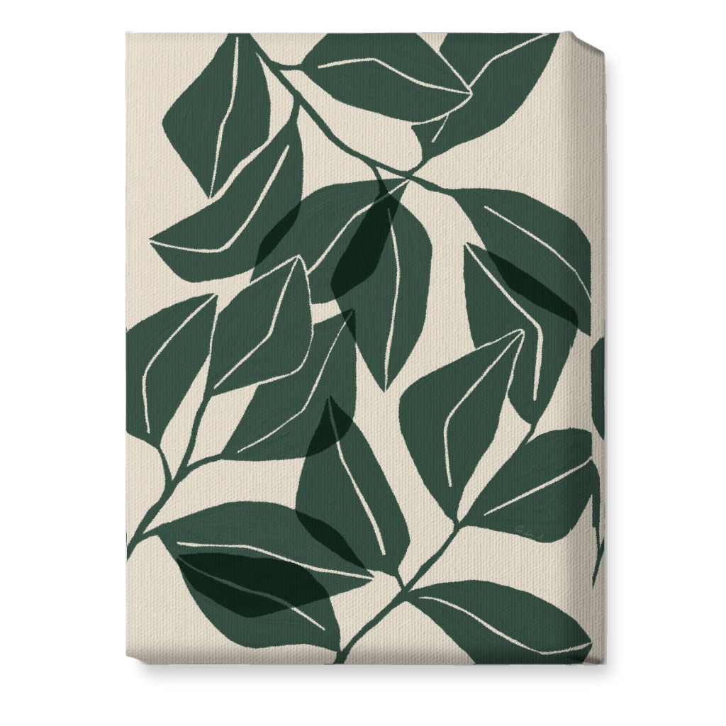 Botanical Ficus Leaves Wall Art, No Frame, Single piece, Canvas, 10x14, Green, Spruce