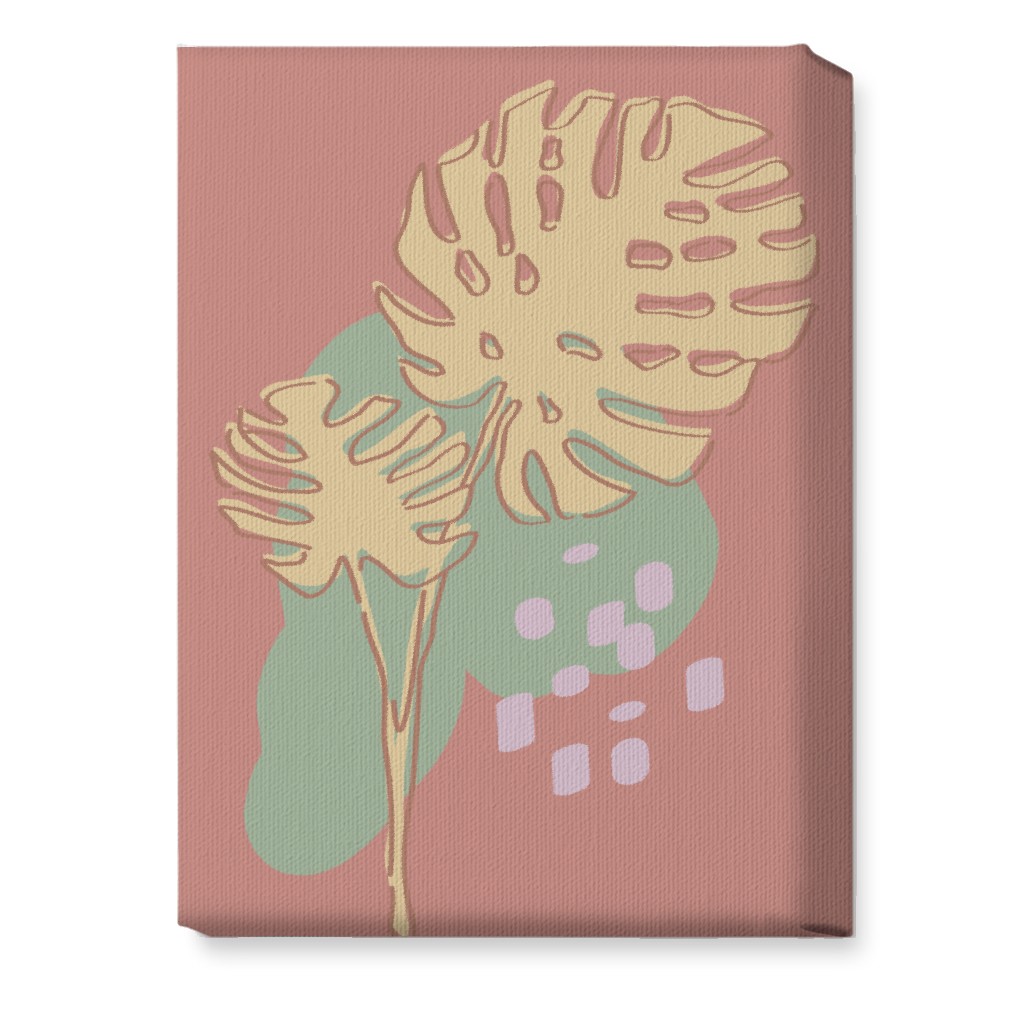 Modern Monstera Leaf - Pink Wall Art, No Frame, Single piece, Canvas, 10x14, Brown, Brown
