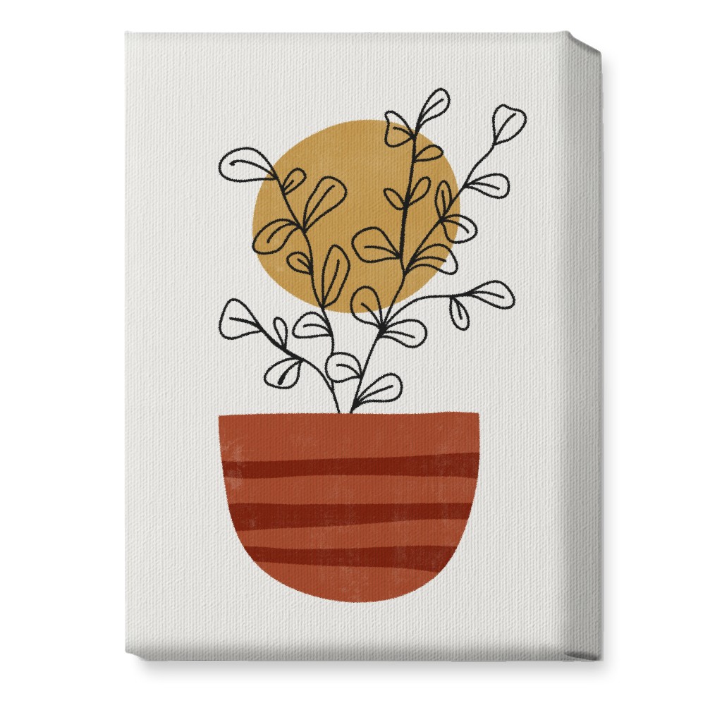 Abstract Flower Pot - Terracotta and Ivory Wall Art, No Frame, Single piece, Canvas, 10x14, Brown