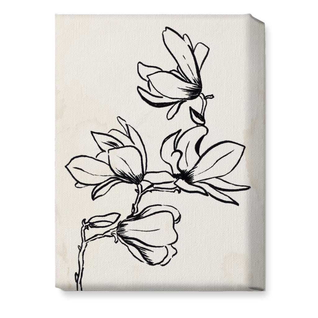 Vintage Magnolia Sketch - Beige and Black Wall Art, No Frame, Single piece, Canvas, 10x14, Beige, Pearl