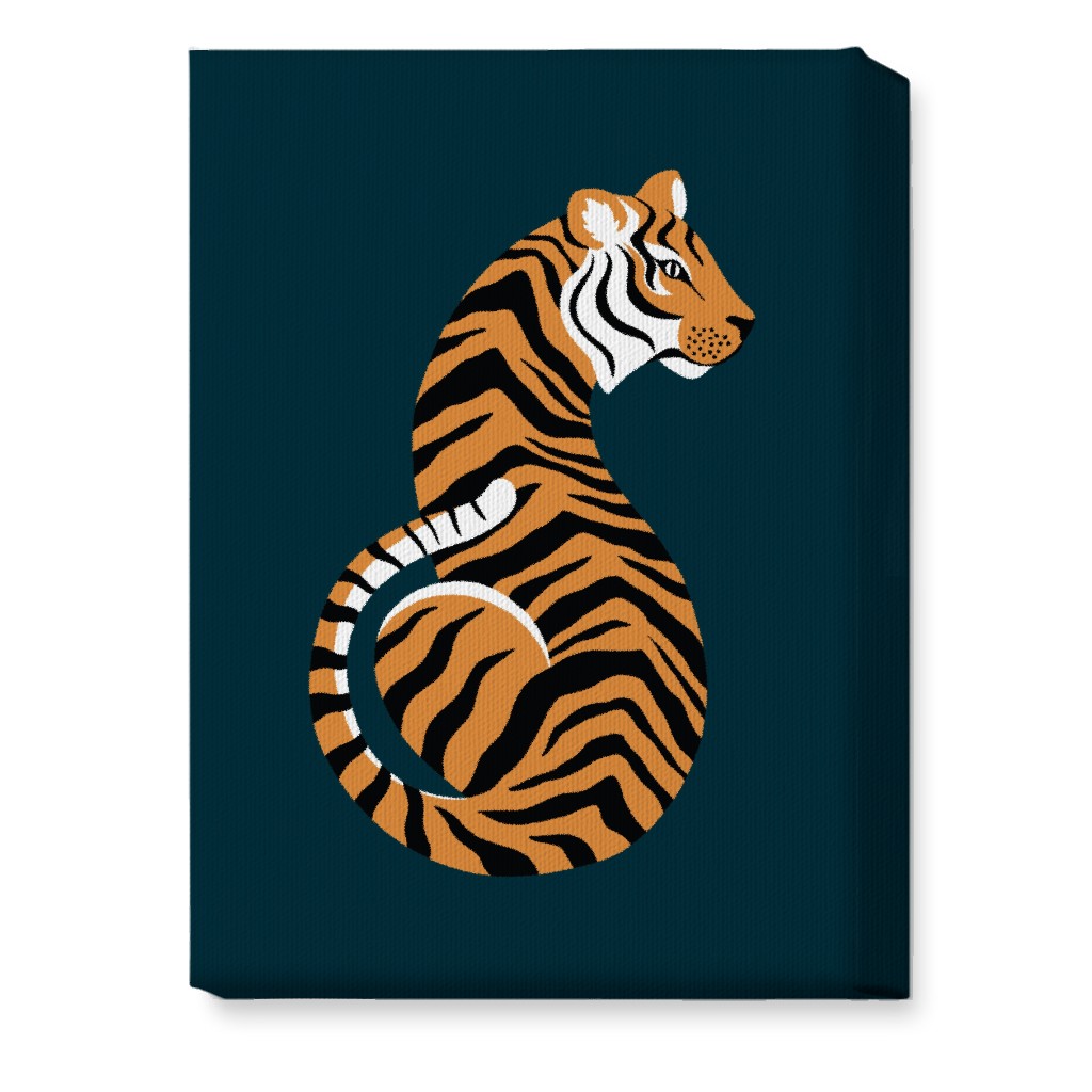 Tiger Illustration - Orange on Black Wall Art, No Frame, Single piece, Canvas, 10x14, Orange