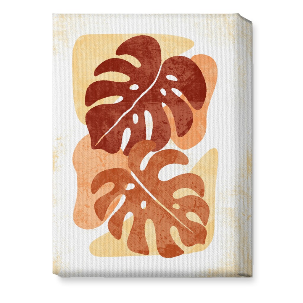 Botanical Monstera Leaves - Earthy Warm Tones Wall Art, No Frame, Single piece, Canvas, 10x14, Orange, Orange