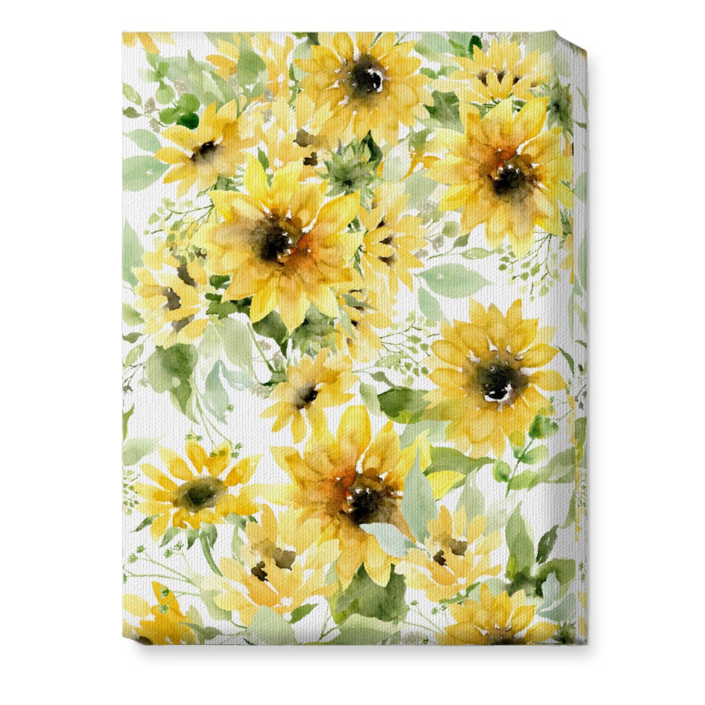 Field of Sunflowers Watercolor - Yellow Wall Art, No Frame, Single piece, Canvas, 10x14, Yellow