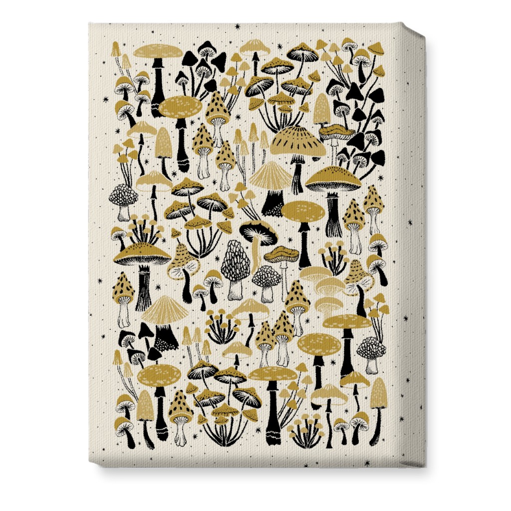 Mushrooms and Stars Wall Art, No Frame, Single piece, Canvas, 10x14, Yellow, Antique White