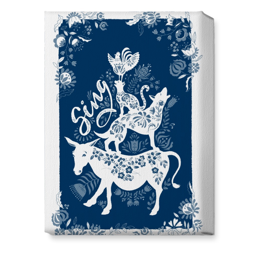 Musicians of Bremen Folkart - Blue Wall Art, No Frame, Single piece, Canvas, 10x14, Blue