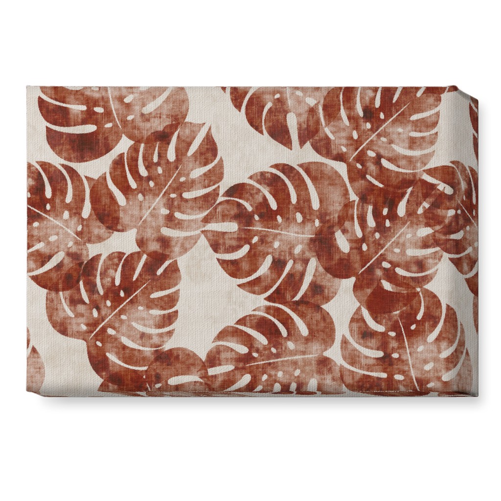 Monstera Leaves - Rust Wall Art, No Frame, Single piece, Canvas, 10x14, Brown, Brown