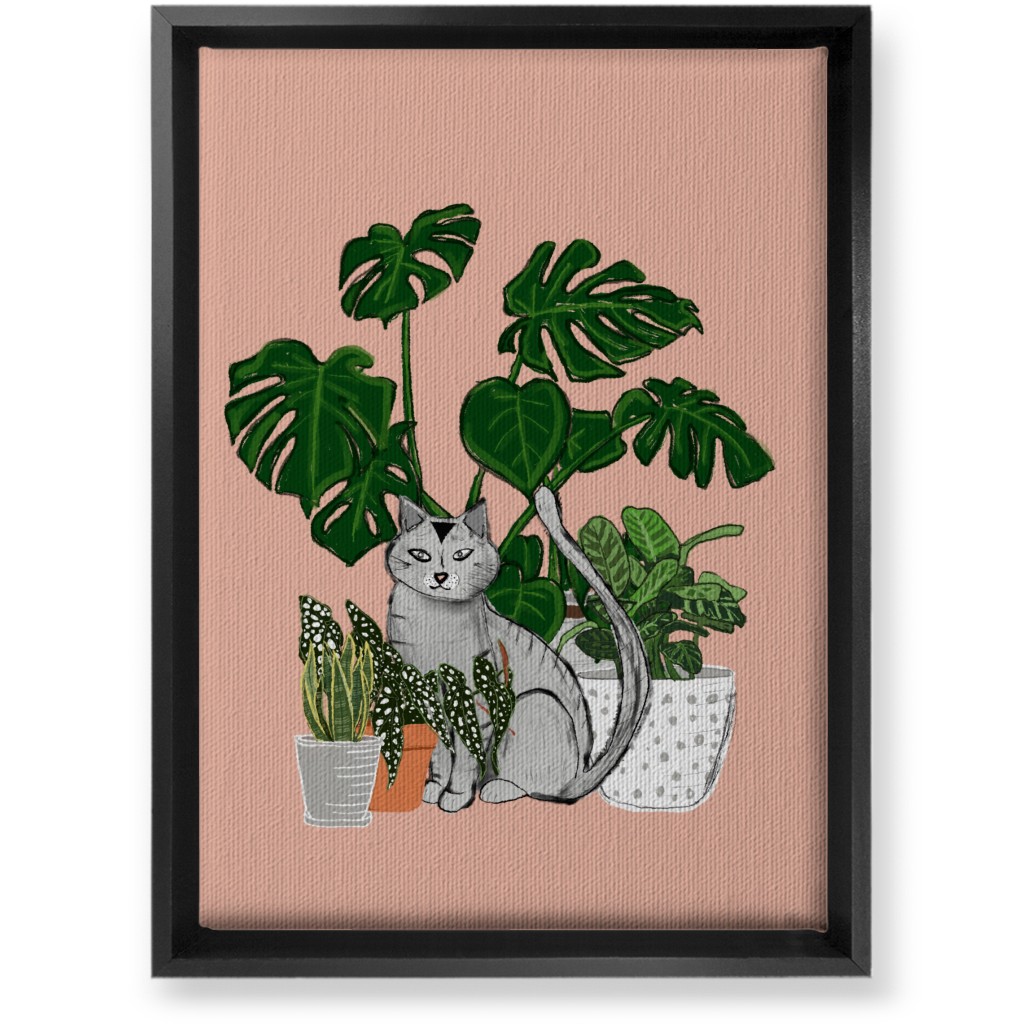 Indoor Garden Cat Wall Art, Black, Single piece, Canvas, 10x14, Pink, Alpaca