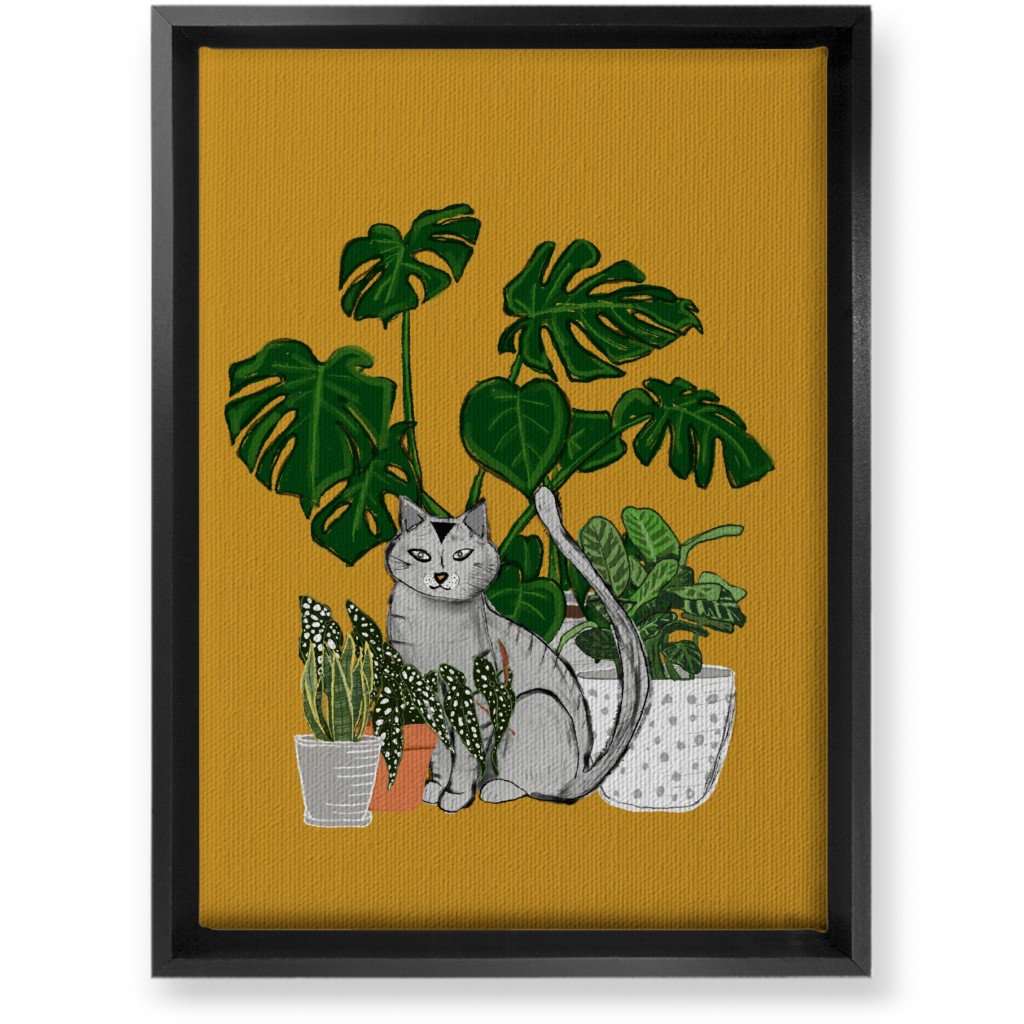 Indoor Garden Cat Wall Art, Black, Single piece, Canvas, 10x14, Orange, Golden
