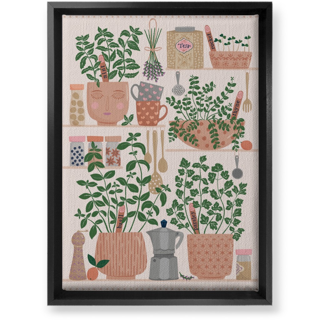 Little Herb Garden in the Kitchen Wall Art, Black, Single piece, Canvas, 10x14, Multicolor
