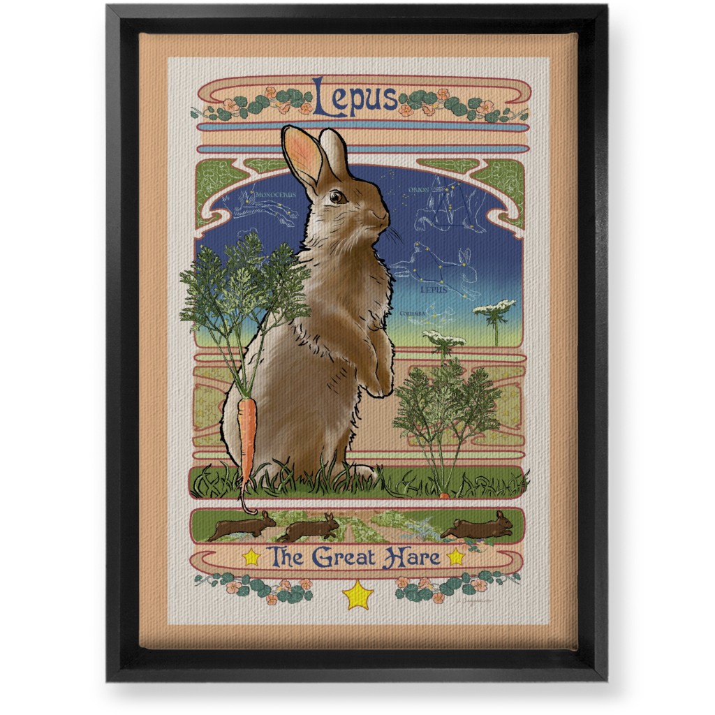 Art Nouveau Hare Wall Art, Black, Single piece, Canvas, 10x14, Brown