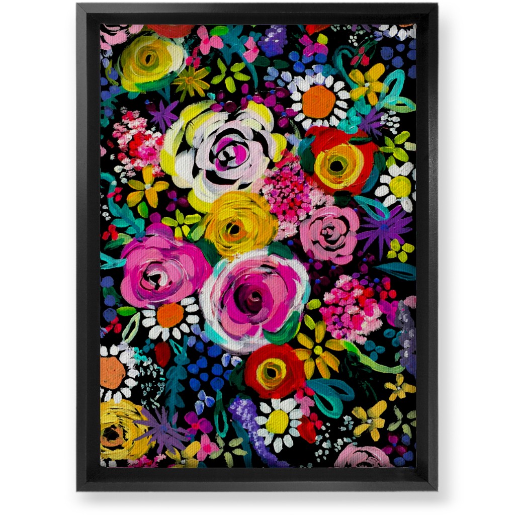 Les Fleurs Floral Painting Wall Art, Black, Single piece, Canvas, 10x14, Multicolor, Ink Spot