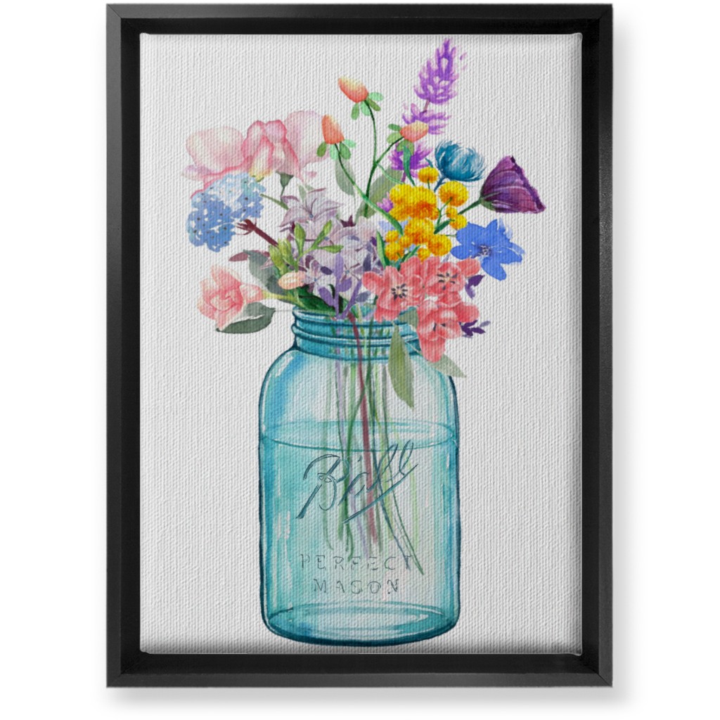 Watercolor Floral Mason Jar Bouquet Painting - Multi Wall Art, Black, Single piece, Canvas, 10x14, Multicolor