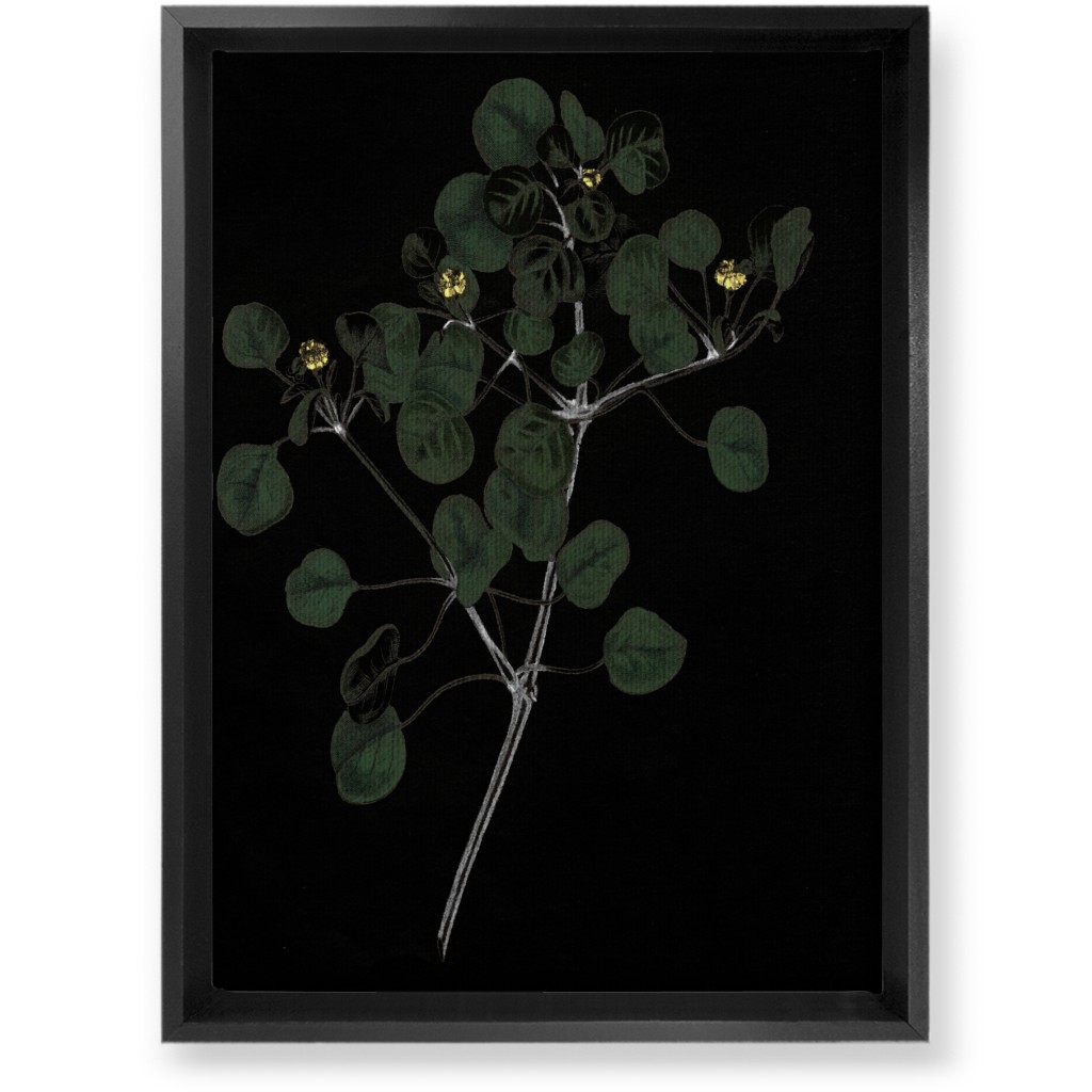 Midnight Botanical Sprig With Leaves - Black and Green Wall Art, Black, Single piece, Canvas, 10x14, Black