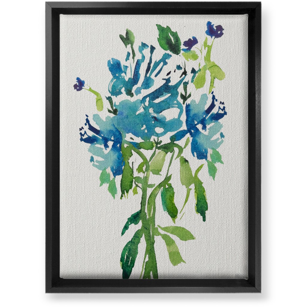 Watercolor Florals - Blue Wall Art, Black, Single piece, Canvas, 10x14, Blue