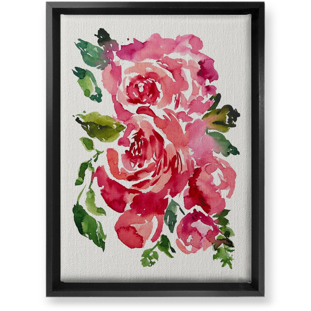 Watercolor Roses - Red Wall Art, Black, Single piece, Canvas, 10x14, Pink