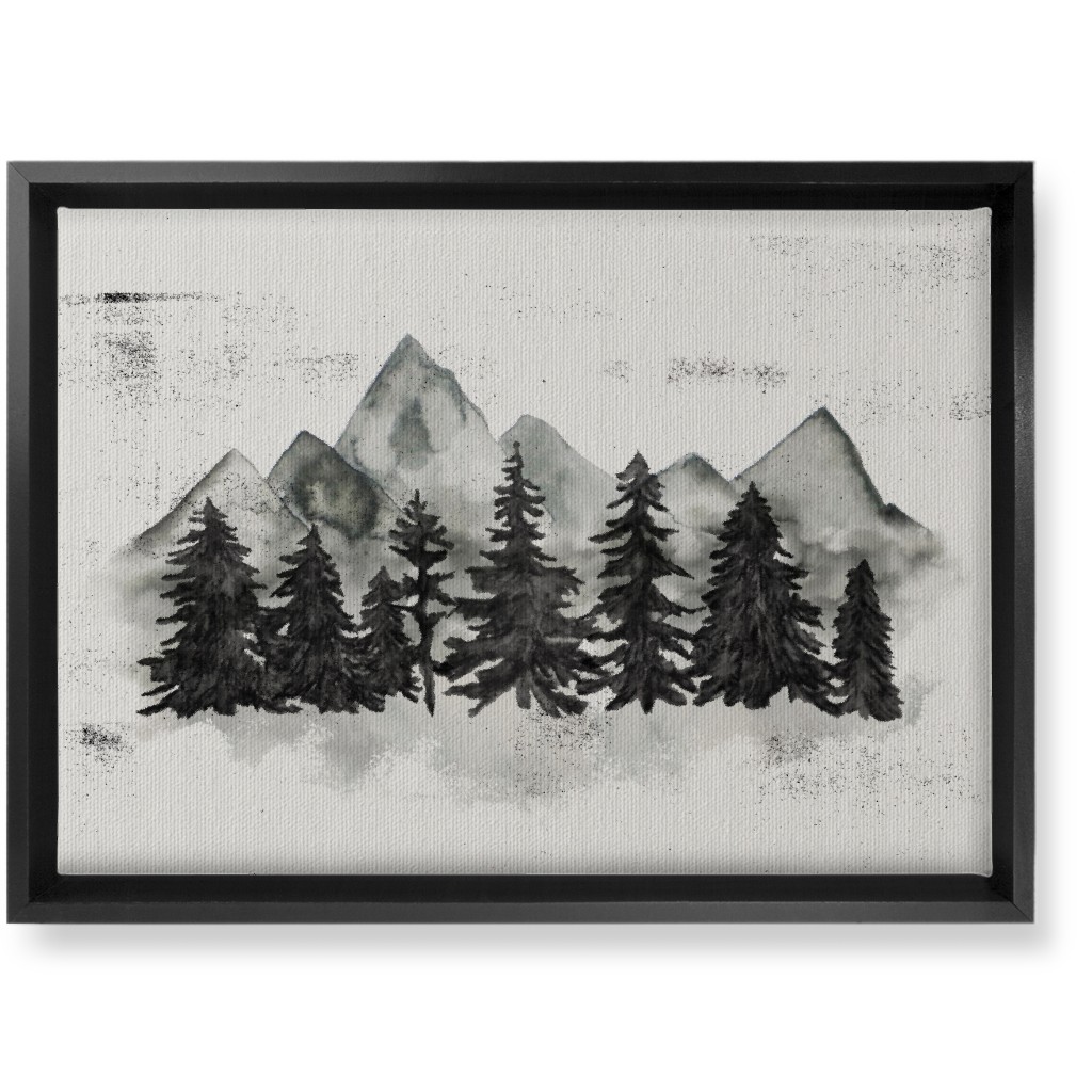 Pines and Mountains - Gray Wall Art, Black, Single piece, Canvas, 10x14, Black