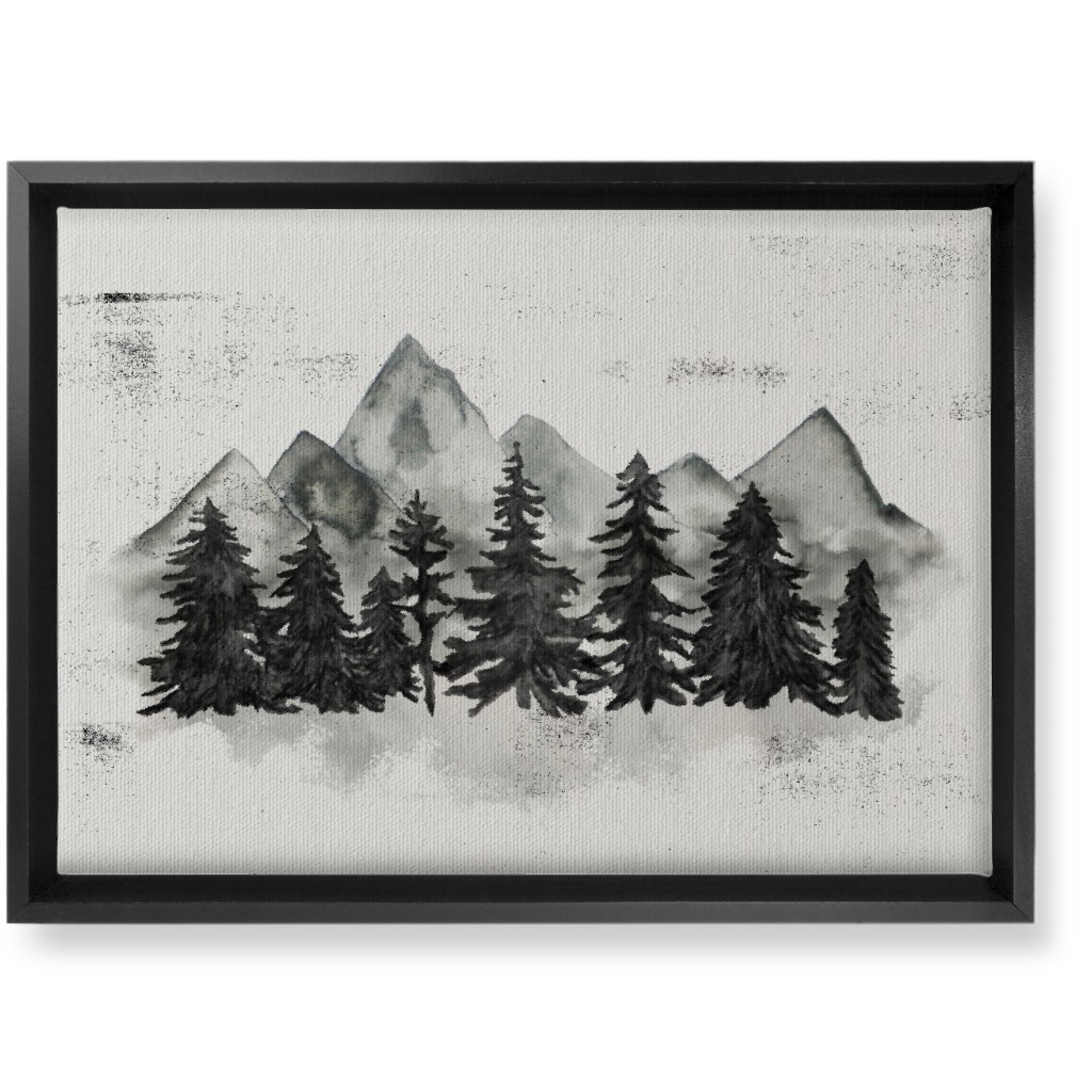 Pines and Mountains - Gray Wall Art, Black, Single piece, Canvas, 10x14, Black, Black