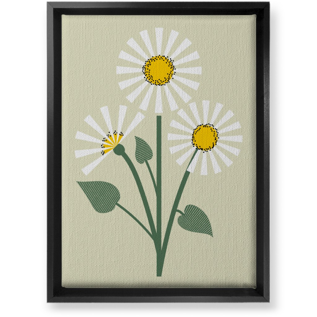 Abstract Daisy Flower - White on Beige Wall Art, Black, Single piece, Canvas, 10x14, Green