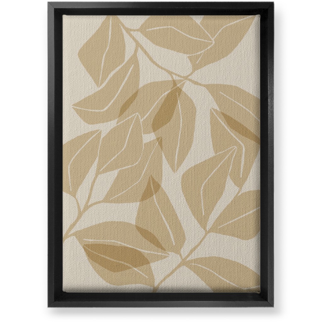 Botanical Ficus Leaves Wall Art, Black, Single piece, Canvas, 10x14, Beige, Latte