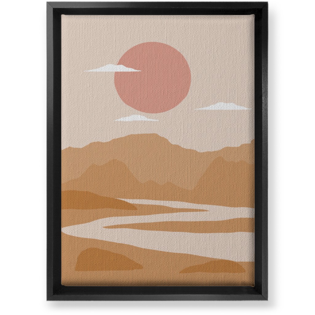 Abstract Landscape With River - Neutral Wall Art, Black, Single piece, Canvas, 10x14, Orange, Orange