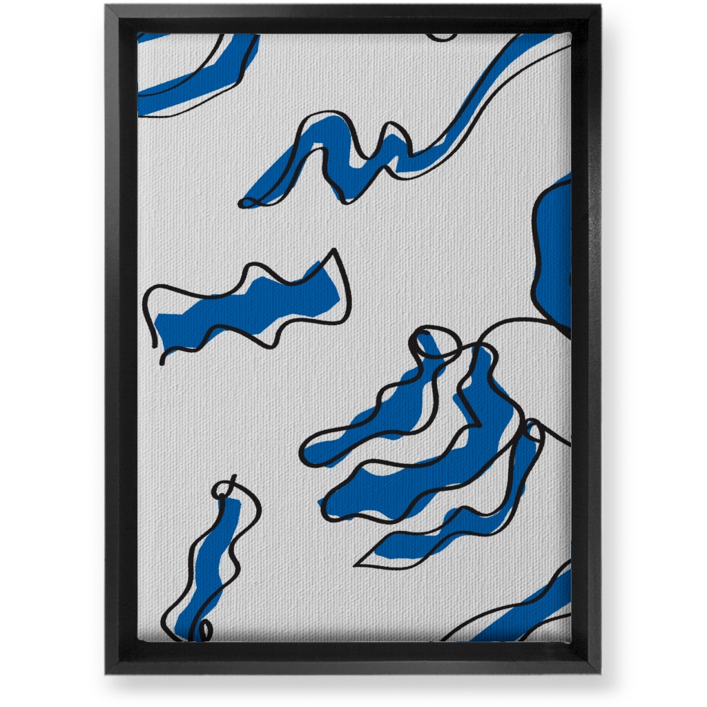 Modern Abstract Line Art Noodles - Blue and Neutral Wall Art, Black, Single piece, Canvas, 10x14, Blue, True Blue