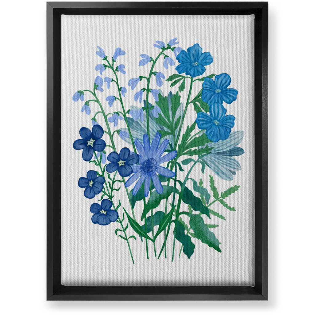 Bouquet of Flowers - Blue Wall Art, Black, Single piece, Canvas, 10x14, Blue