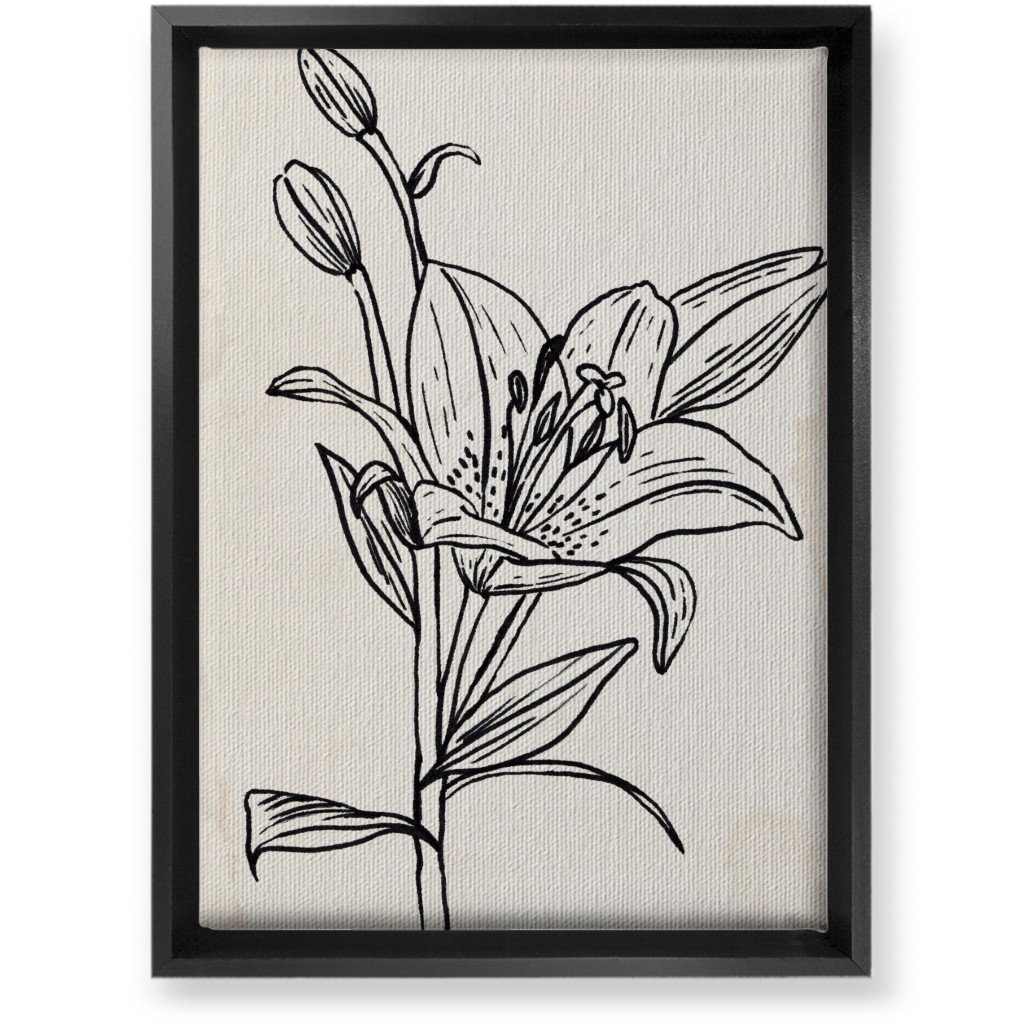 Vintage Lily Sketch - Beige and Black Wall Art, Black, Single piece, Canvas, 10x14, Beige