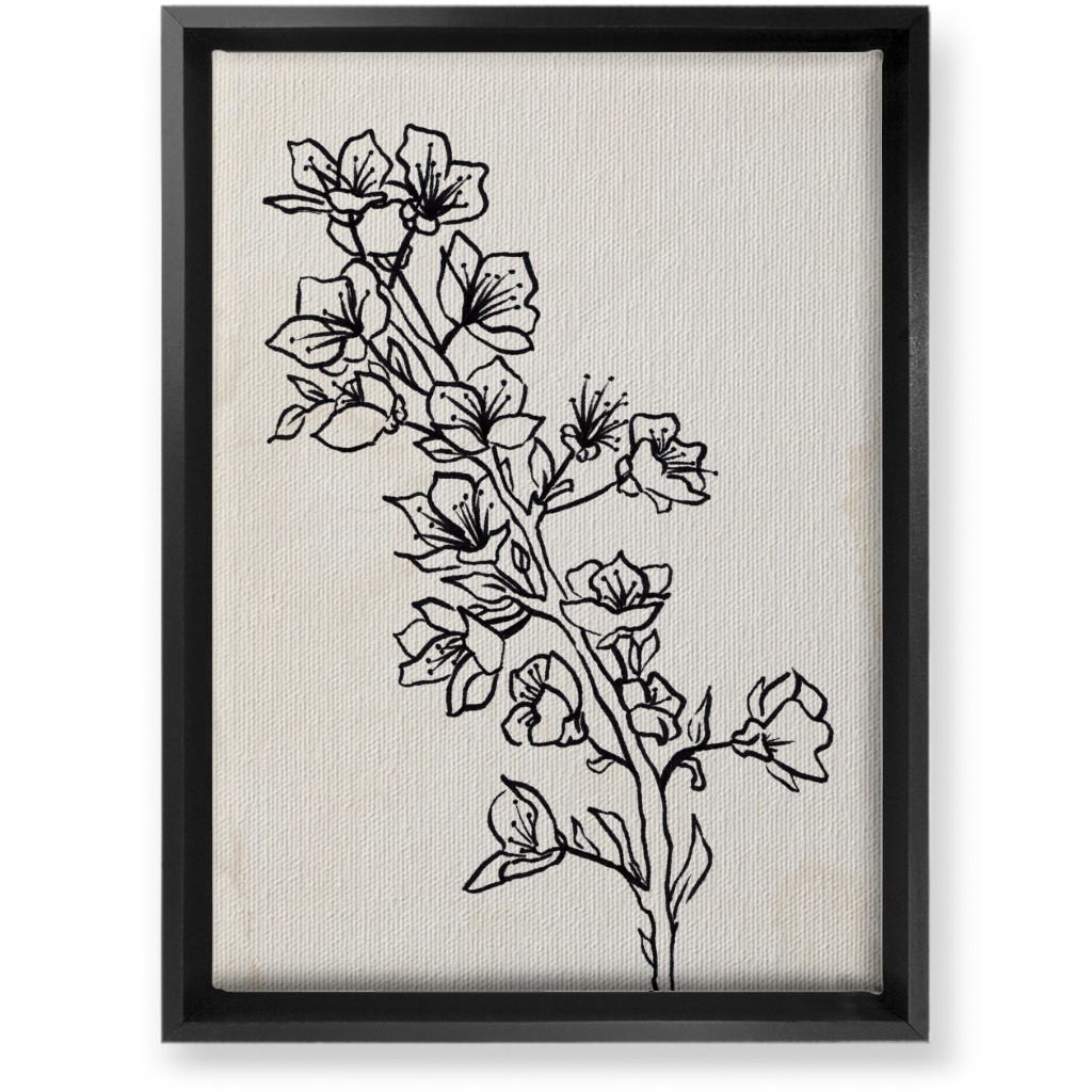 Vintage Plum Tree Sketch - Beige and Black Wall Art, Black, Single piece, Canvas, 10x14, Beige