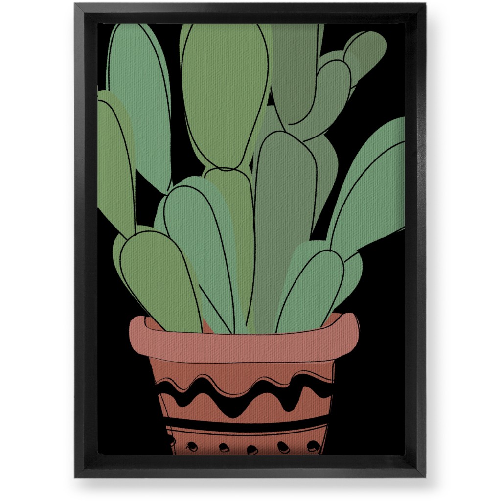 Potted Prickly Pear Cactus - Green and Black Wall Art, Black, Single piece, Canvas, 10x14, Green