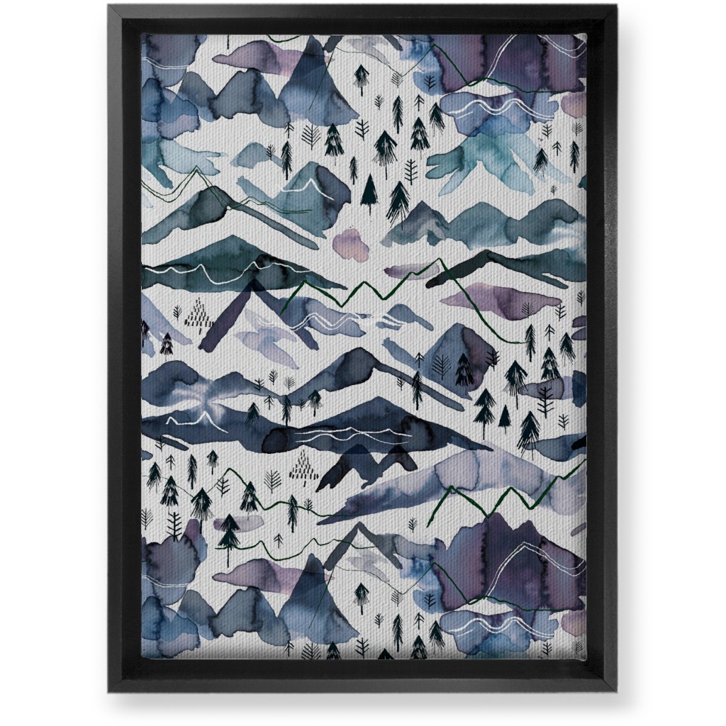 Watercolor Mountains - Blue on White Wall Art, Black, Single piece, Canvas, 10x14, Blue, True Blue