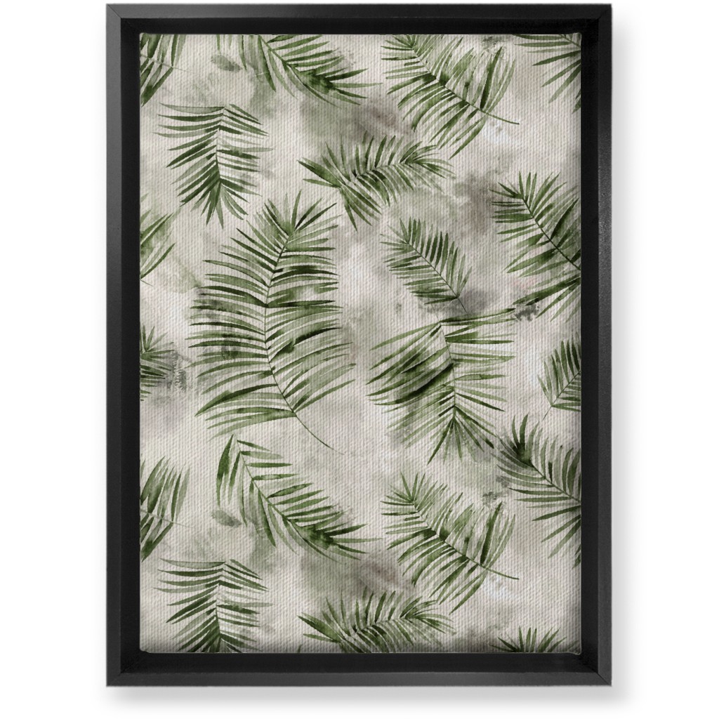 Watercolor Botanical Palms - Green on Beige Wall Art, Black, Single piece, Canvas, 10x14, Green