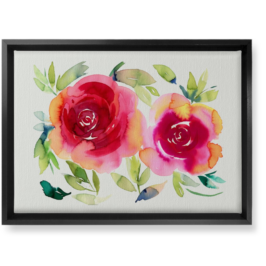Watercolor Flowers - Pink on White Wall Art, Black, Single piece, Canvas, 10x14, Pink, Bright Pink