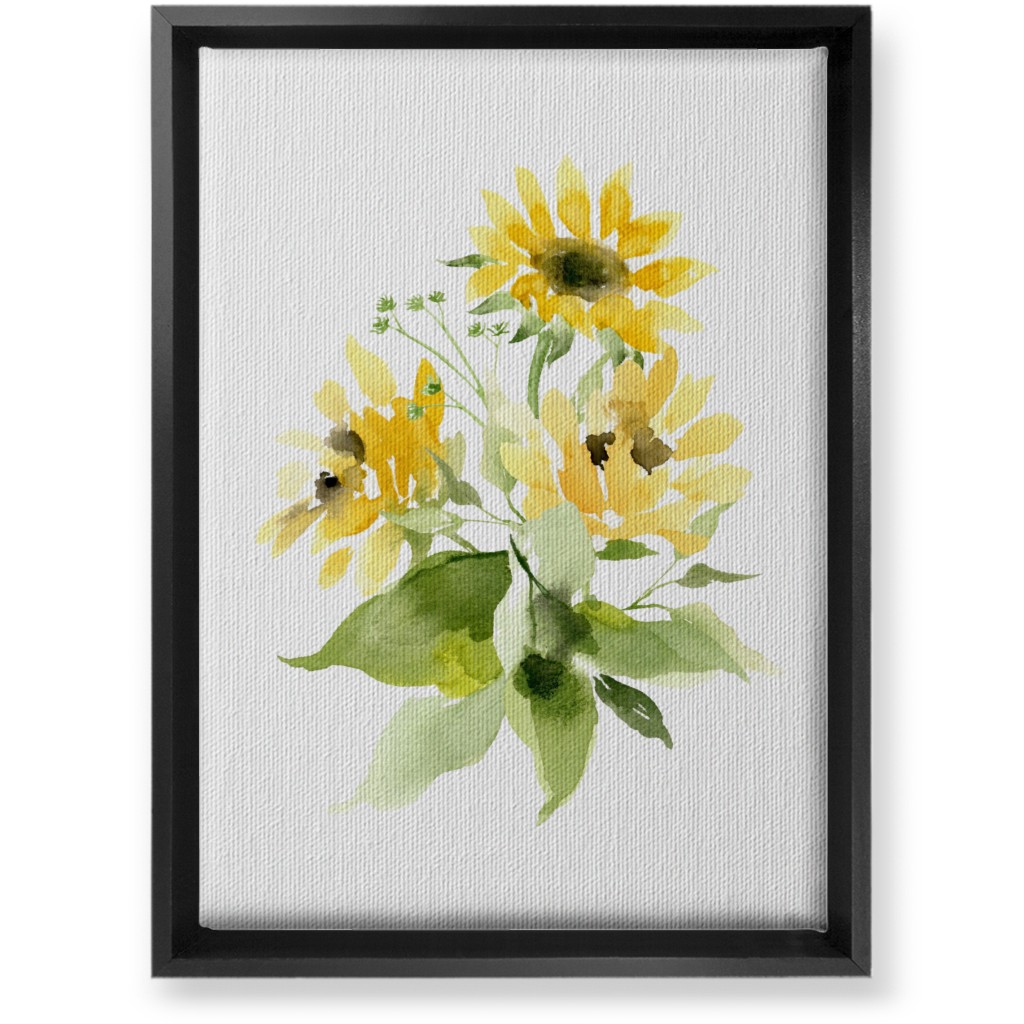 Bunch of Sunflowers Watercolor - Yellow Wall Art, Black, Single piece, Canvas, 10x14, Yellow