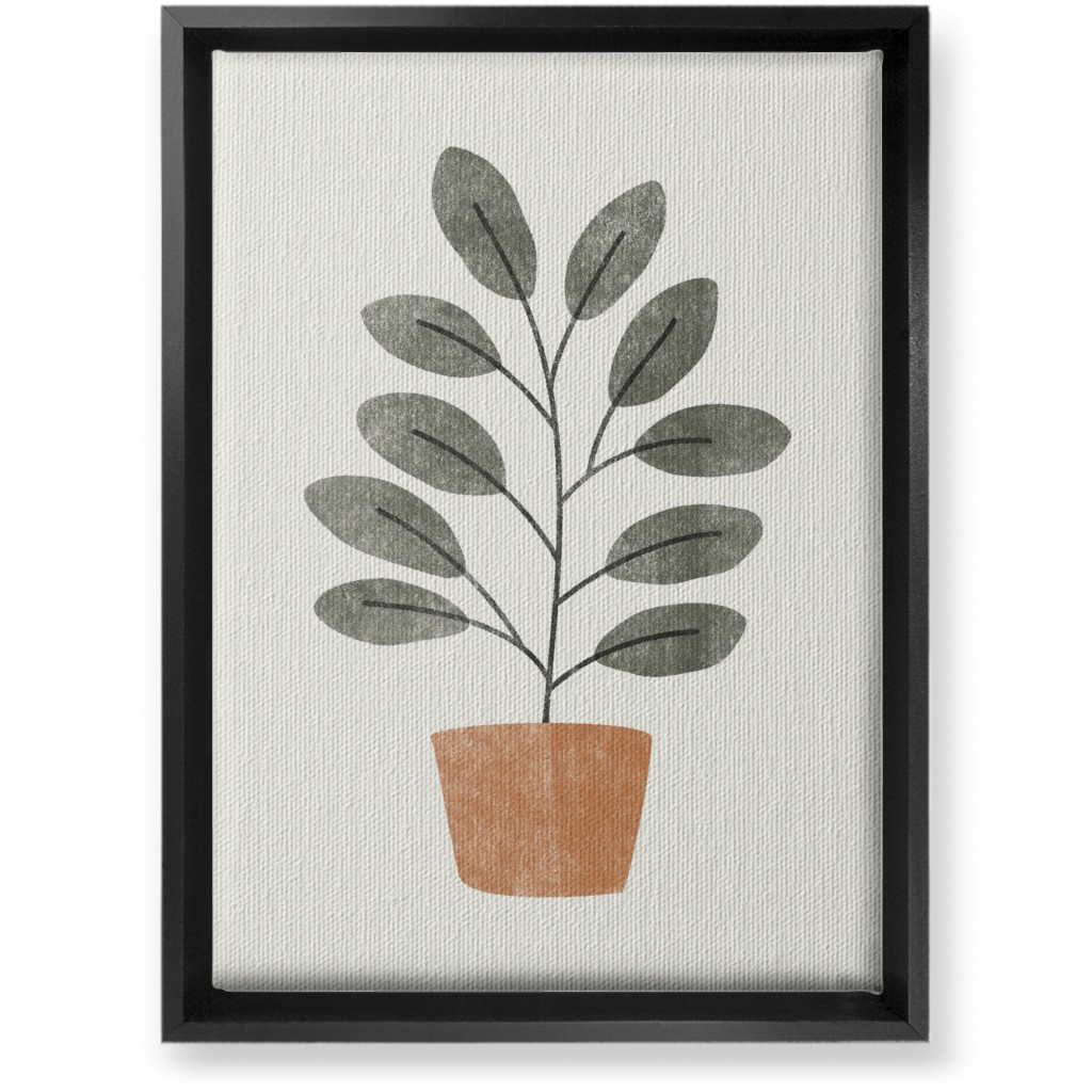 Botanical Plant in Pot - Gray and Beige Wall Art, Black, Single piece, Canvas, 10x14, Gray