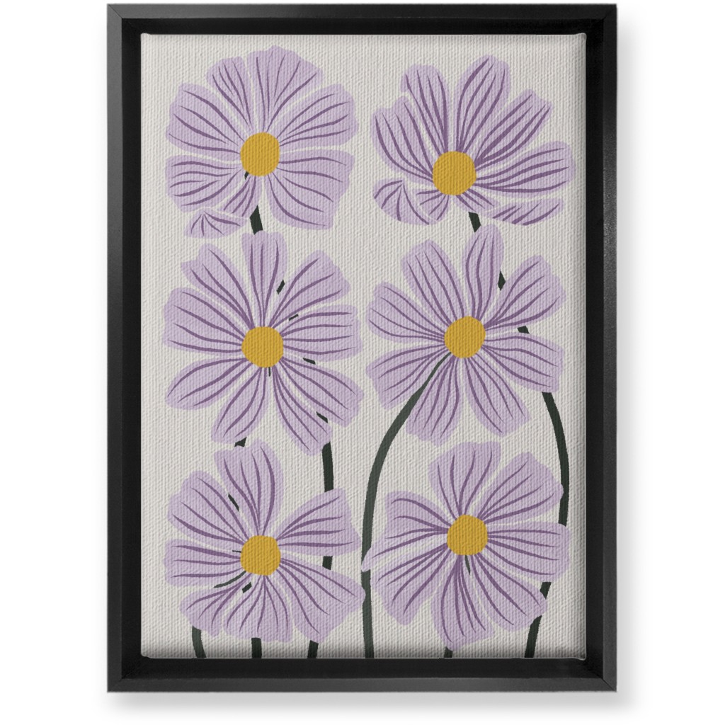 Botanical Cosmos Flowers Wall Art, Black, Single piece, Canvas, 10x14, Purple