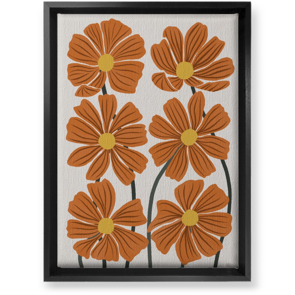 Botanical Cosmos Flowers Wall Art, Black, Single piece, Canvas, 10x14, Orange, Nutmeg
