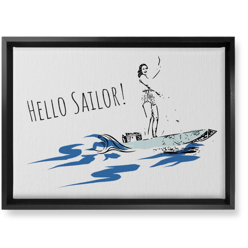 Hello Sailor Girl - White and Blue Wall Art, Black, Single piece, Canvas, 10x14, Blue