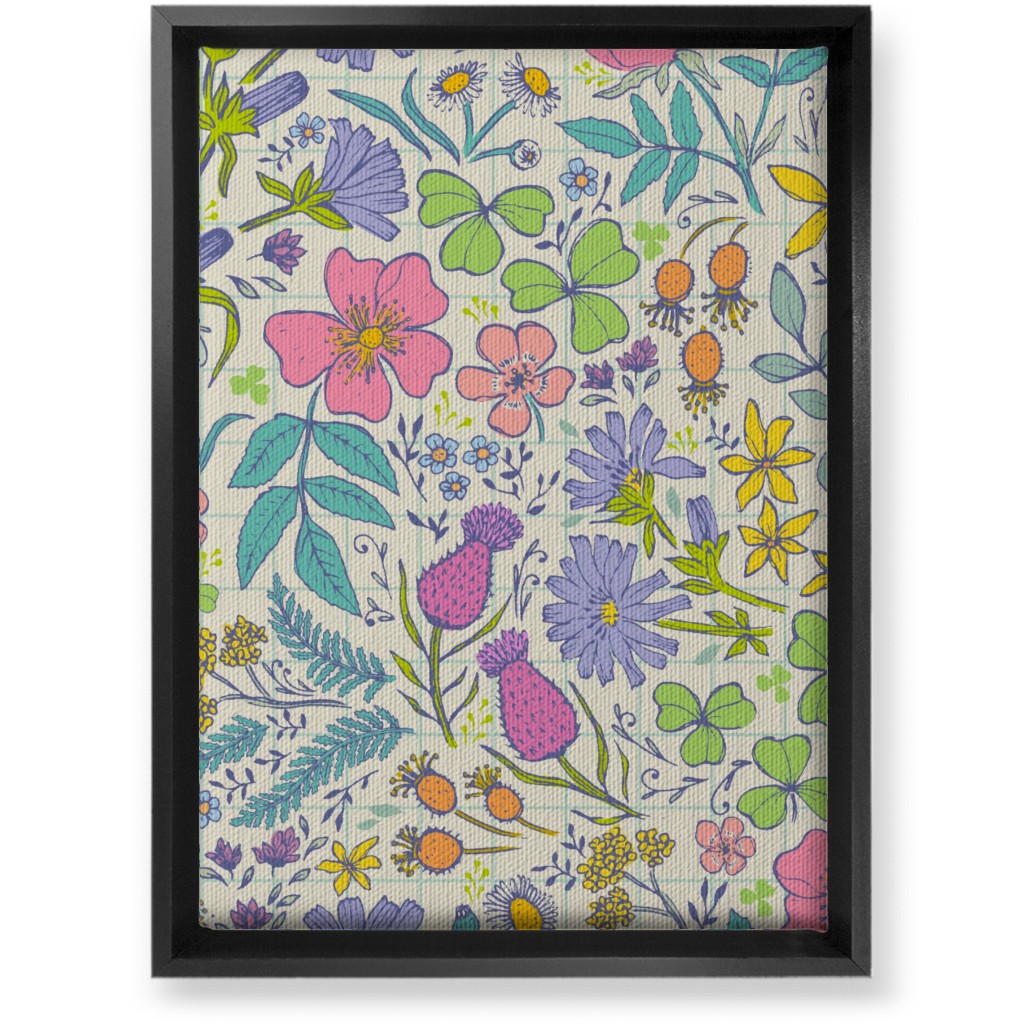 Hand Drawn Flowers - Multi Wall Art, Black, Single piece, Canvas, 10x14, Multicolor