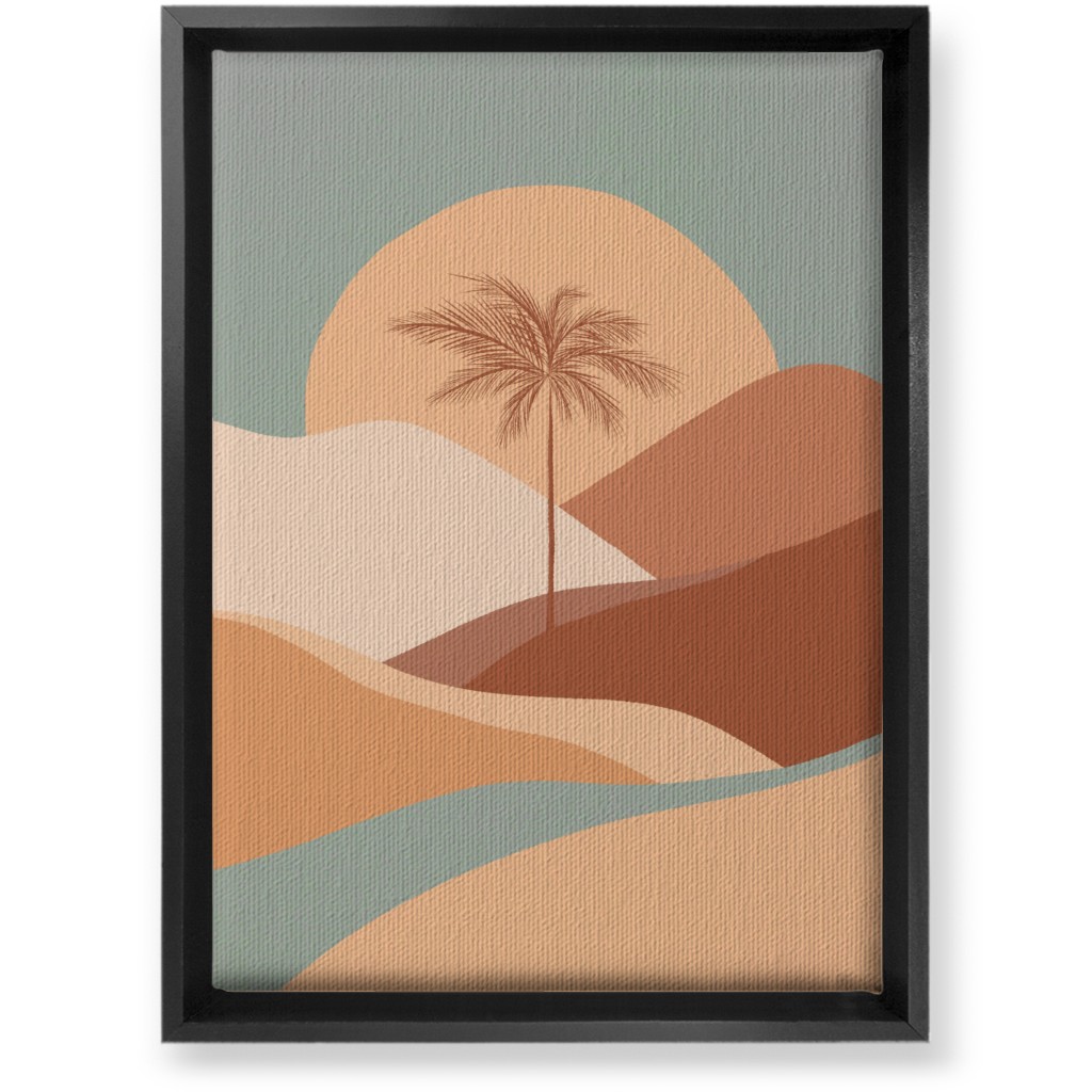 Tropical Boho Palm Sunset - Orange and Blue Wall Art, Black, Single piece, Canvas, 10x14, Multicolor