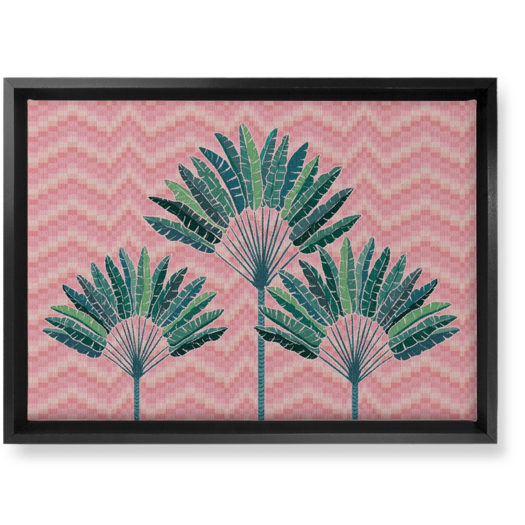 Palms on Wave Grid - Pink Wall Art, Black, Single piece, Canvas, 10x14, Pink