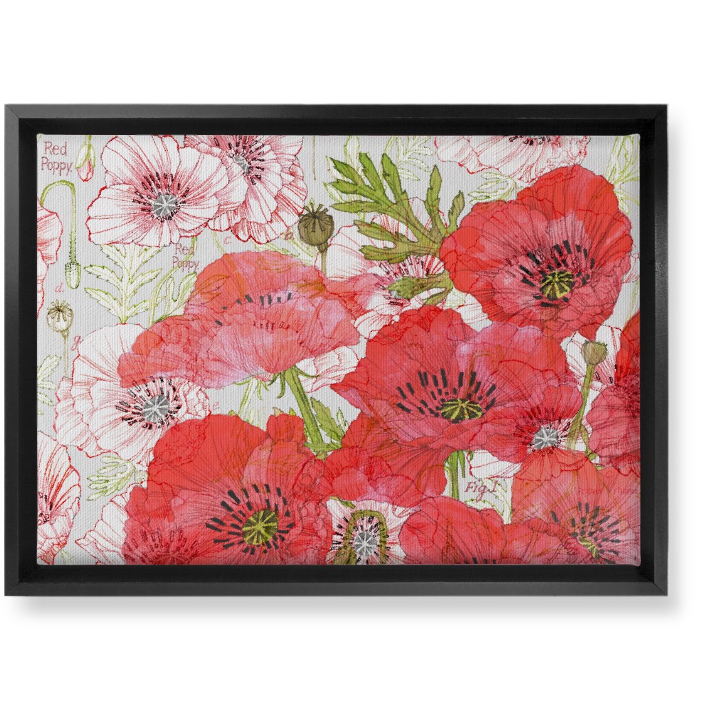 Poppies Romance - Red Wall Art, Black, Single piece, Canvas, 10x14, Red, Red
